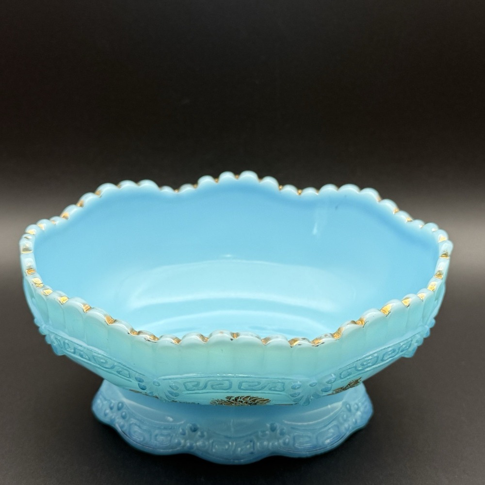 EAPG Northwood Glass Chrysanthemum Sprig Pagoda Blue Custard Compote Berry Bowl - Picture 12 of 16